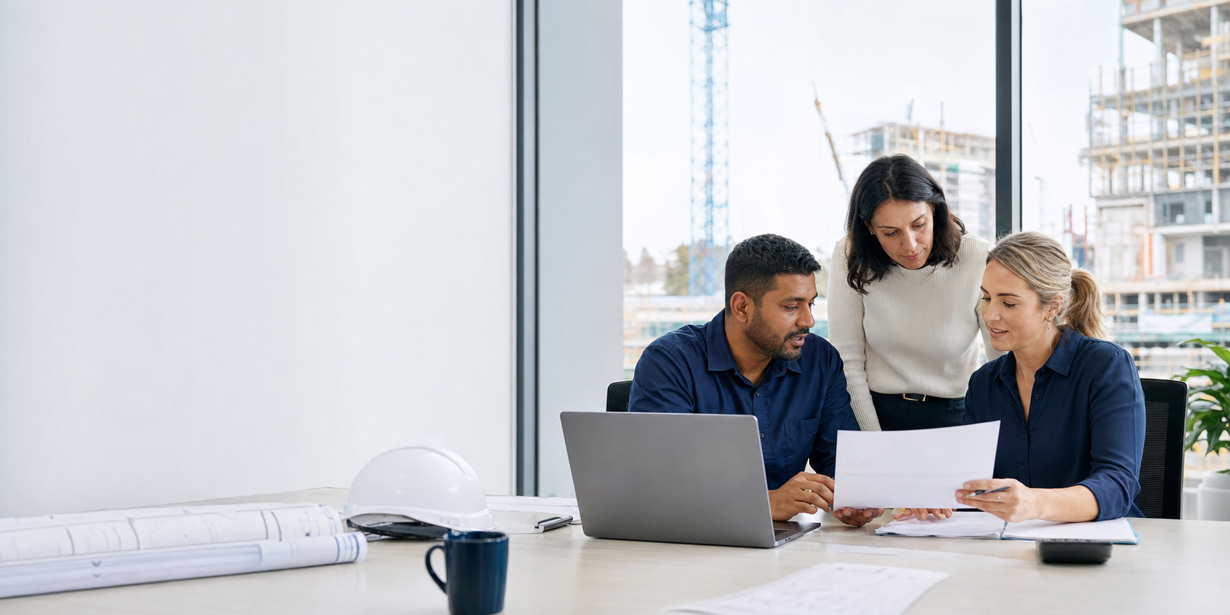 Construction accounts payable team collaborating on Jobpac-ready invoice data